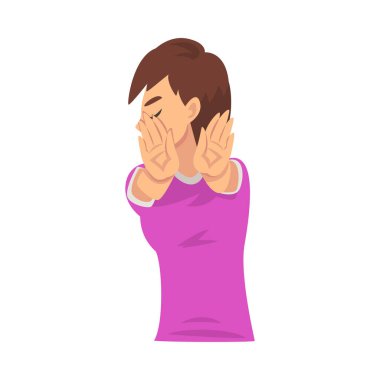 Kız çizdiği vektör illüstrasyonunun önünde avuç içi tutuyor.