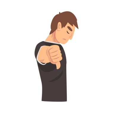 Çocuk, çizgi film vektör illüstrasyonuna benzemeyen parmağını aşağıda tutuyor.