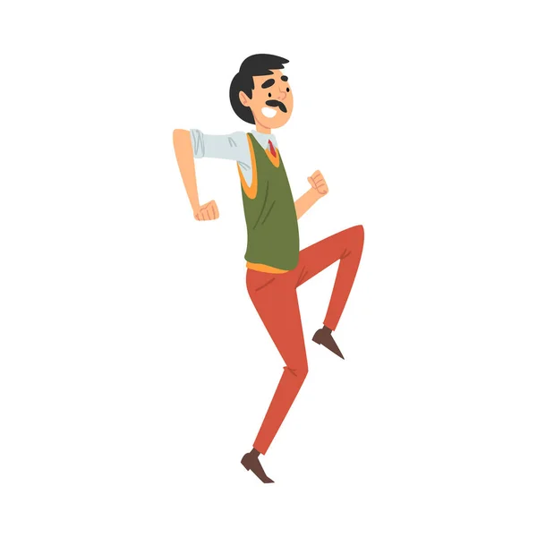 Ο άνθρωπος στο γραφείο ρούχα τρέχει χαρούμενα γερός εικονογράφηση φορέα κινουμένων σχεδίων — Διανυσματικό Αρχείο