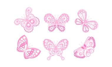 Güzel Uçan Kelebekler Koleksiyonu, Sevimli Pembe Böcekler Vektör Çizimi