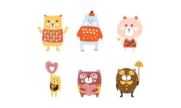 Cute Bears Set, Adorable Animal Childish Prints Vector Illustration — ストックベクタ