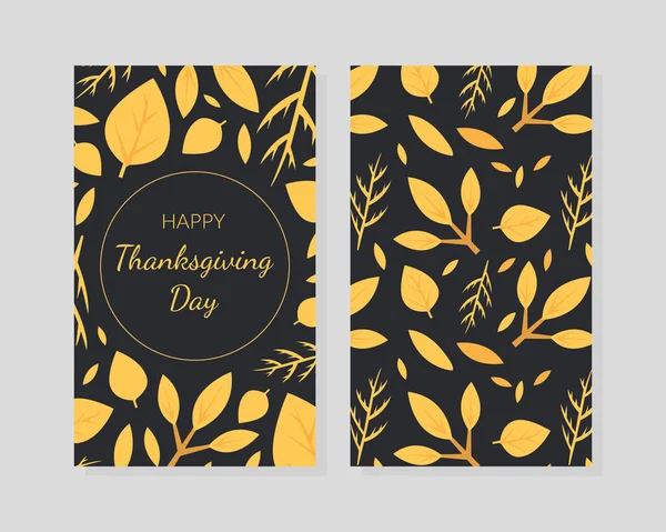 Modèle de carte de jour de Thanksgiving heureux avec feuilles d'automne, élément de conception peut être utilisé pour la bannière, affiche, dépliant, illustration vectorielle d'invitation — Image vectorielle
