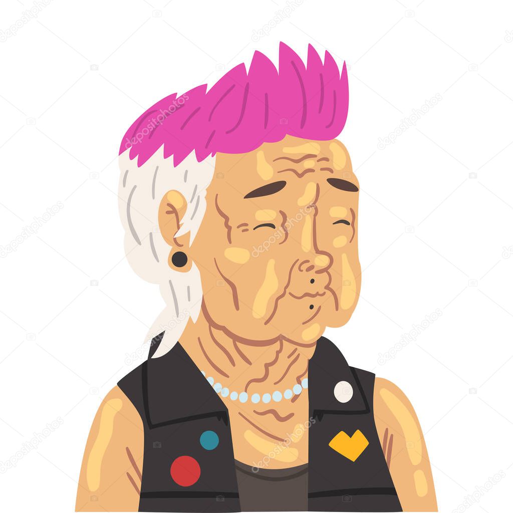 Punk Senior Woman Character in Trendy Clothes Vector Illustration