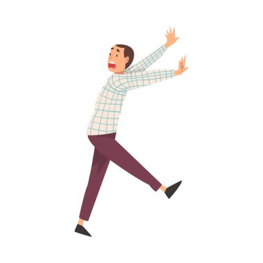 Korku İfadesiyle Kaçan Korkak Genç Adam, Duygusal Korkmuş Kişiler Karakteri Vektör İllüzyonu