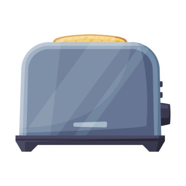 Izgara Tost Tost Makinesi, Ev Mutfağı Aletleri Düz Stil Vektör Resimleri Beyaz Arkaplanda