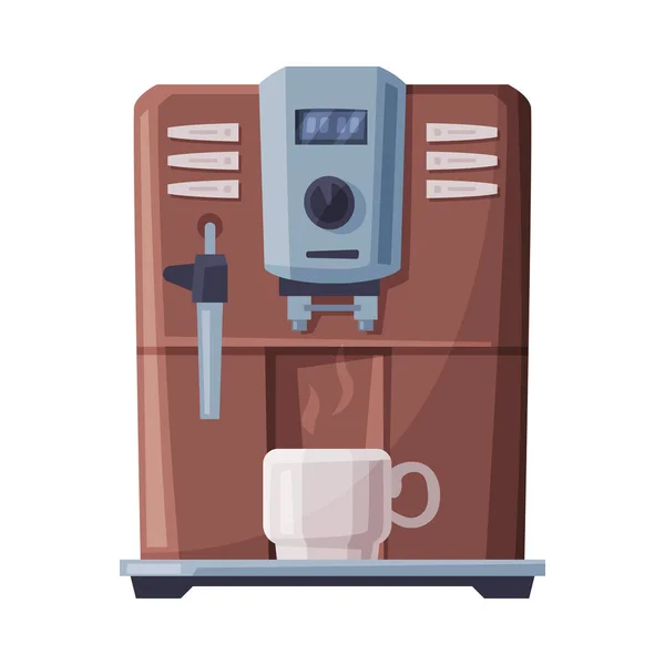 Kávéfőző gép és fehér csésze, kávéfőző konyha készülék Flat Style vektor illusztráció fehér háttér — Stock Vector