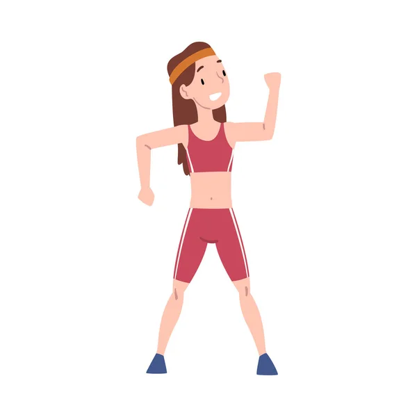 Roztomilé dívka nosí sportovní uniformu dělá sportovní cvičení karikatura styl vektorové ilustrace na bílém pozadí — Stockový vektor