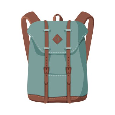 Khaki Sırt Çantası, Beyaz Arkaplan 'da Sırt Çantası Düz Şekil Vektör Resimleri için Seyahat Çantasının Ön Görünümü