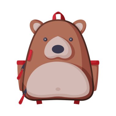 Bear Shaped Childish Sırt Çantası, Okul Çocukları Sırt Çantası Önden Görünümü Beyaz Arkaplan Üzerine Düz Şekil Vektör İlülasyonu