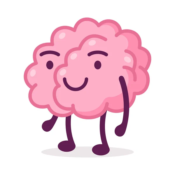 Vrolijk glimlachend roze hersenen, grappig menselijk zenuwstelsel orgel cartoon karakter vector illustratie op witte achtergrond — Stockvector