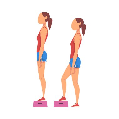 Egzersiz Yapan Kadın İki Basamaklı Adımlar, Spor Yapan Kız Bedenini Onaylıyor, Beyaz Arkaplan Üzerine Kalça Çalışması Vektör İlülasyonu