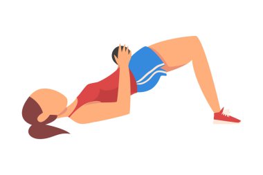 Kalça Köprüsü Egzersizi Yapan Kadın, Spor Yapan Kız Vücudunu Onaylıyor, Beyaz Arkaplan Üzerine Kalça Çalışması Vektör Resimleri
