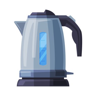 Paslanmaz elektrikli su ısıtıcısı, Ev Mutfağı Aletleri Düz Stil Vektör Görünümü Beyaz Arkaplan