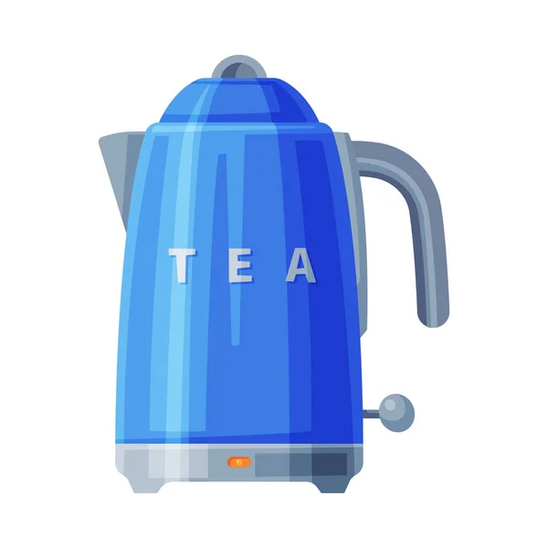 Blue Electric Kettle, Household Kitchen Appliance Flat Style Vector Illustration on White Background — Stock Vector