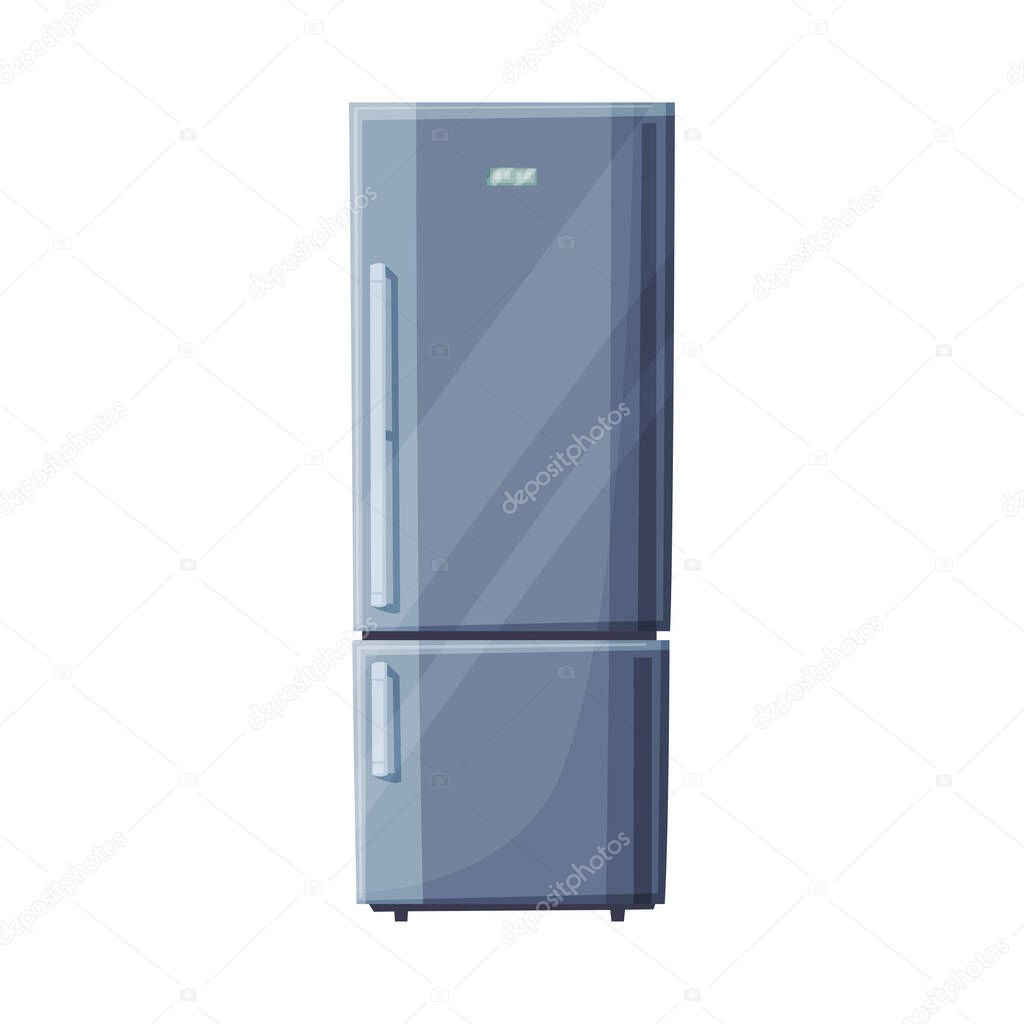 Gray Refrigerator Household Kitchen Appliance Flat Style Vector Illustration on White Background