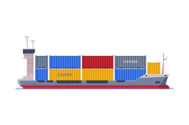 Kargo Gemisi, Nakliye Taşımacılık Vektörü Resimleri Beyaz Arkaplanda İzole Edildi