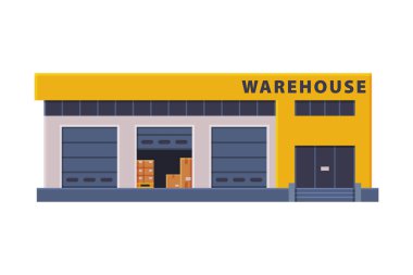 Modern Depo Binası, Endüstriyel İnşaat Düz Stil Vektör Resimleri Beyaz Arkaplanda