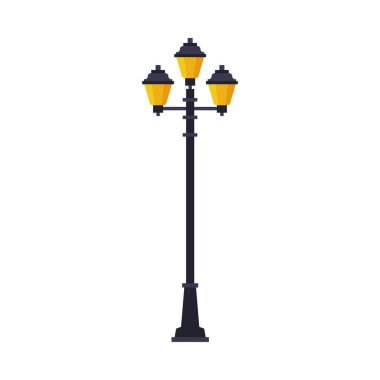 Retro Sokak Işıkları, Lamppost, Kentsel Altyapı Tasarım Düz Şekil Vektör İllüstrasyonu Beyaz Arkaplan