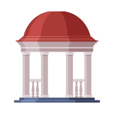 Vintage Garden ya da Park Gazebo, Şehir Altyapı Tasarım Elemanı, Beyaz Arkaplan Üzerine Düz Stil Vektör İllüstrasyonu