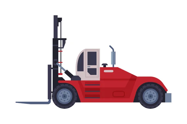 Red Forklift Truck Special Delivery Vehicle Flat Style Vector Illustration on White Background — 스톡 벡터