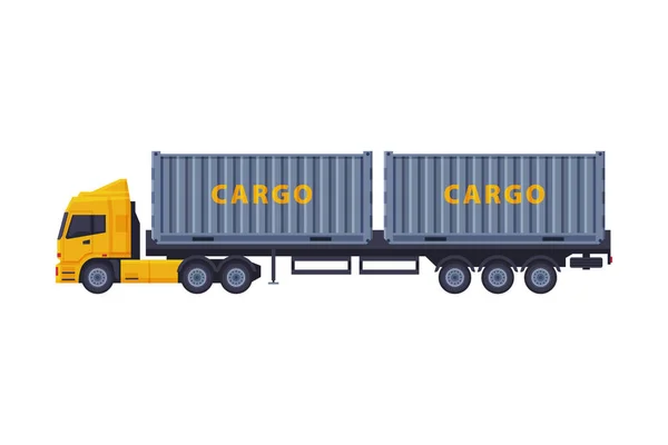 Caminhão do reboque, Estilo liso do veículo da carga do transporte, ilustração do vetor da vista lateral isolada no fundo branco — Vetor de Stock