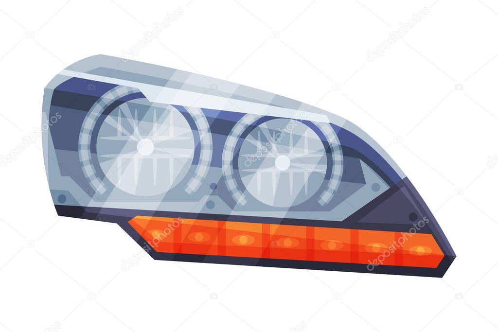 Automotive Auto Car Headlights, Front Glowing Headlamps Flat Style Vector Illustration on White Background