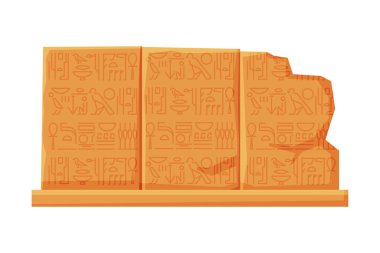 Mısır hiyeroglifli Taş Tahta, Beyaz Arkaplan Üzerine Tablet Düz Şekil Vektör İllüstrasyonu