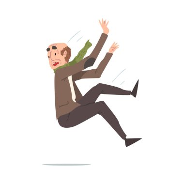 Düşen Yaşlı Adam, Emekli Erkek Geri Çekiliyor, Kaza, Ağrı ve Yara Biçimli Çizgi Film Modeli Beyaz Arkaplan Resimleri