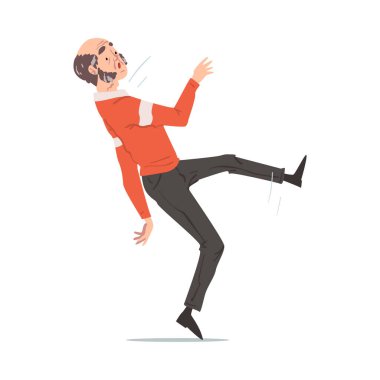 Düşen Yaşlı Adam, Emekli Erkek Geri Çekiliyor, Kaza, Ağrı ve Yara Biçimli Çizgi Film Modeli Beyaz Arkaplan Resimleri