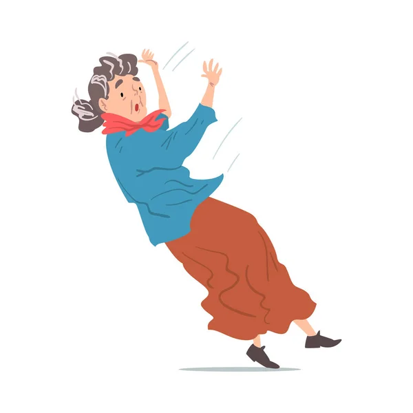 Elderly Woman Falling Down, Retired Person Falling Back, Accident, Pain and Injury Cartoon Style Vector Illustration on White Background