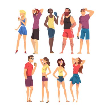 Rahatlamış İnsanlar Koleksiyonu, Mutlu Erkek ve Kadın Karakterleri Tatil, Yaz Tatilleri ve Gezgin Çizgi Film Resimleri 'nin tadını çıkarıyor.