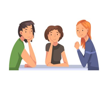 Oturan ve Bize Bakan Kızlar, Arkadaşların Buluşması Çizgi Film Vektör İllüstrasyonu