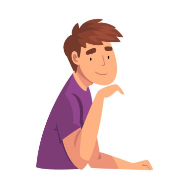 Oturan genç adam bize bakıyor Çizgi film Vektör İllüzyonu