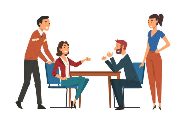 Business Negotiations, Business Partners Meeting, Exchanging Information, Solving Problems, Productive Partnership Cartoon Vector Illustration — 스톡 벡터