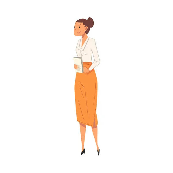 Personnage Femme d'affaires, Travailleuse de bureau souriante, Secrétaire Illustration vectorielle de bande dessinée — Image vectorielle
