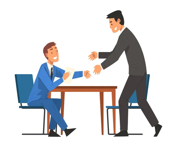 Negoziati di successo, Businesmen agitazione delle mani, Productive Partnership Cartoon Vector Illustrazione — Vettoriale Stock