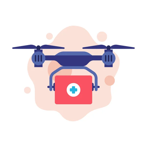 Quadrocopter livrant la médecine, illustration vectorielle de style plat de livraison de pharmacie de drone sur fond blanc — Image vectorielle
