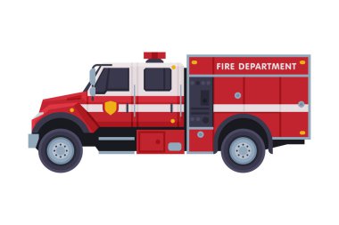 İtfaiye, Acil Servis İtfaiye Aracı Düz Stil Vektör Resimleri Beyaz Arkaplanda