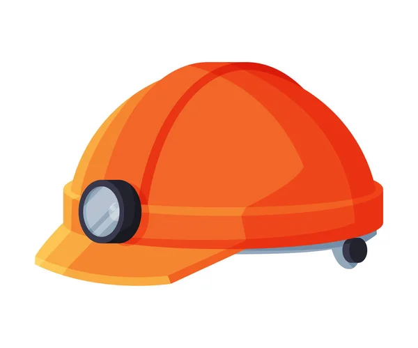 Orangener Helm mit Lampe, geologische Forschung Schutzausrüstung Flache Vektor-Illustration auf weißem Hintergrund — Stockvektor