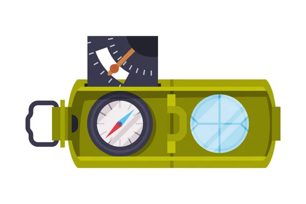 Kompass- und Lupenwerkzeuge, geologische und Navigationsgeräte Flache Vektorillustration auf weißem Hintergrund — Stockvektor