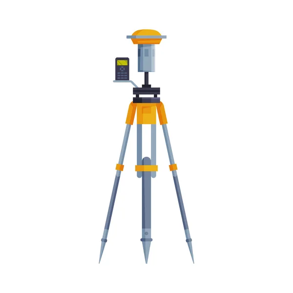 Theodolite or Tacheometer Tripod, Geodetic Equipment, Measuring Instrument Flat Style Vector Illustration on White Background — Stock Vector