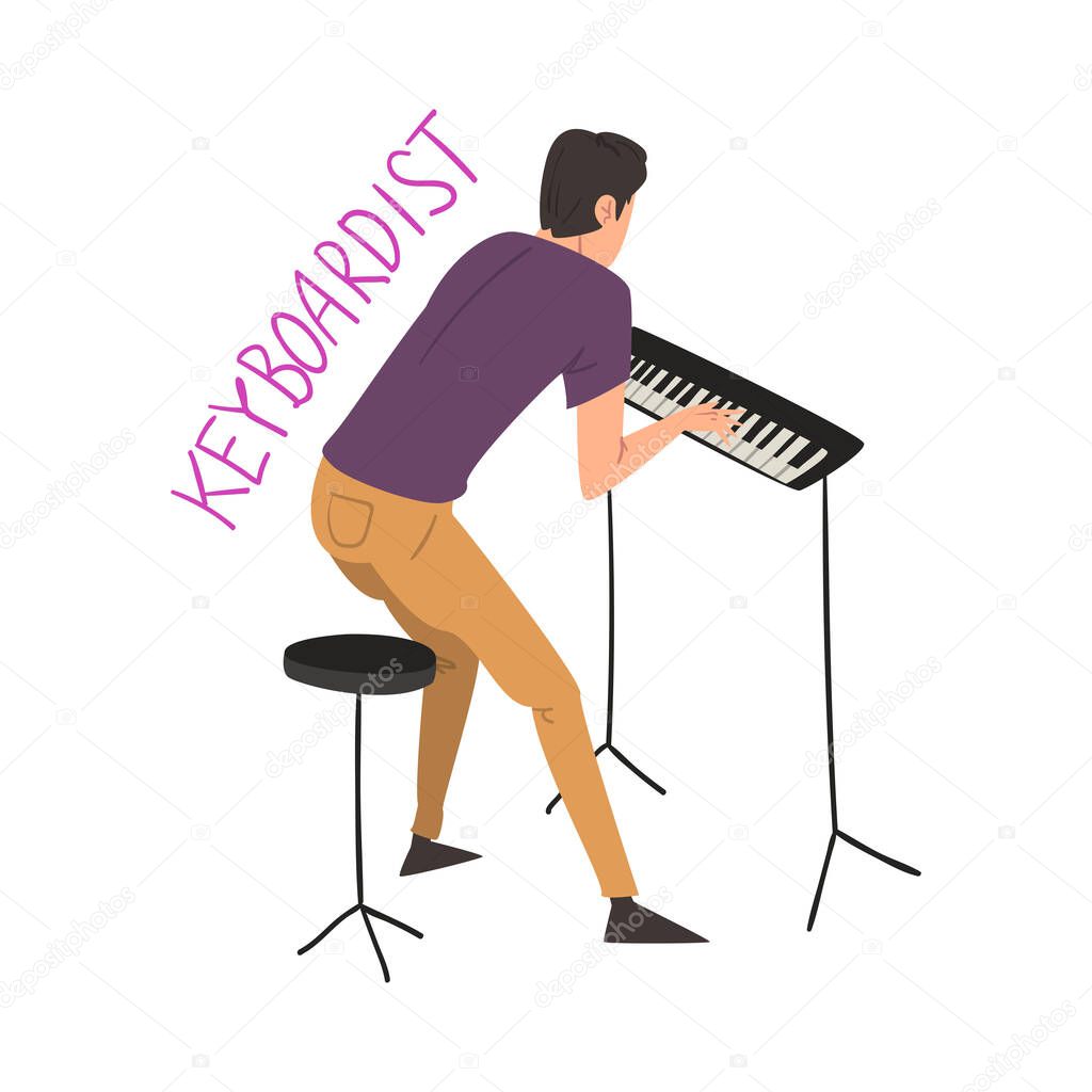 Male Keyboardist Playing Music, Creative Hobby or Profession Cartoon Style Vector Illustration on White Background