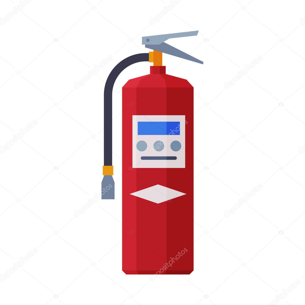 Red Fire Extinguisher, Firefighting Equipment Flat Style Vector Illustration on White Background