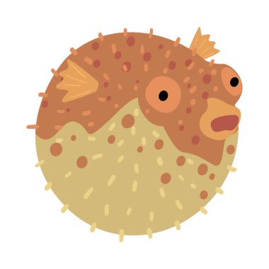 Kirpi Balığı, Deniz Yaşamı Elementi, Deniz veya Okyanus Yaratığı Vektör İllüstrasyonu