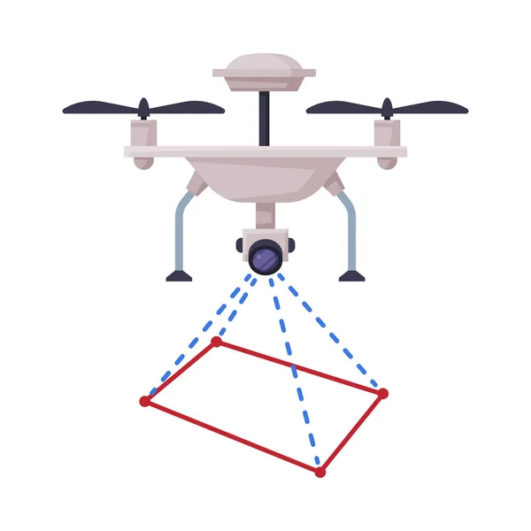 Геодезическая съемка дрона Guadrocopter Инженерное устройство Плоский стиль векторная иллюстрация на белом фоне — стоковый вектор
