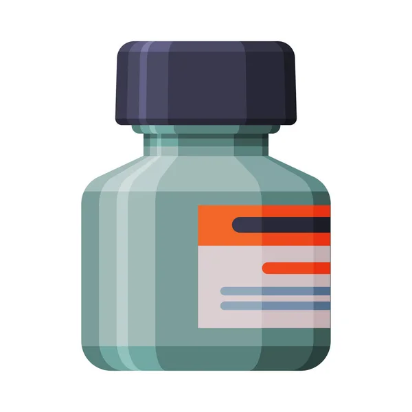Μπουκάλι φάρμακο, Φαρμακευτικό προϊόν, Φαρμακείο, Ιατρική συνταγή Συσκευασία επίπεδη στυλ Εικονογράφηση διάνυσμα σε λευκό φόντο — Διανυσματικό Αρχείο