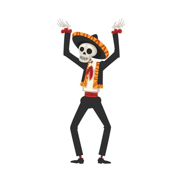 Esqueleto en Traje Nacional Mexicano Bailando, Día de los Muertos Concepto Dia de los Muertos Vector Illustration — Vector de stock