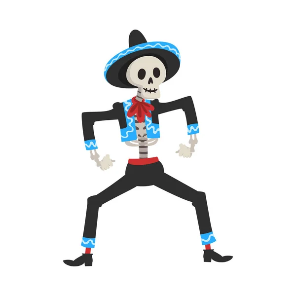 Squelette masculin dans le costume national mexicain, Jour des Morts Dia de los Muertos Concept Illustration vectorielle — Image vectorielle