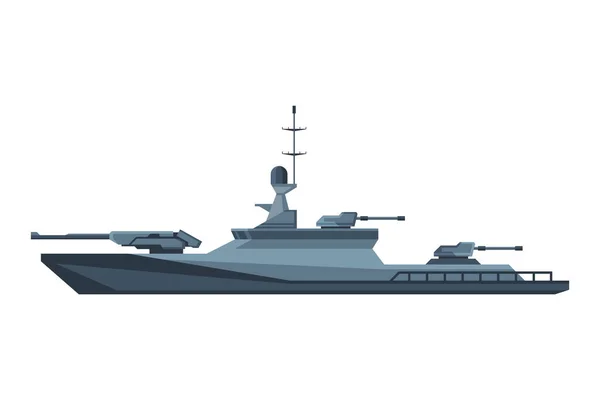 Barco militar moderno, acorazado nuclear especial pesado Ilustración vectorial plana — Vector de stock