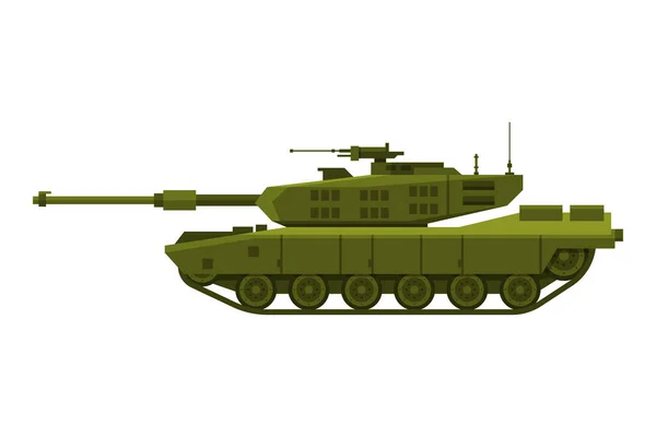 Military Tank, Heavy Special Machinery, Armored Fighting Vehicle, War Transport Flat Vector Illustration — Stock Vector